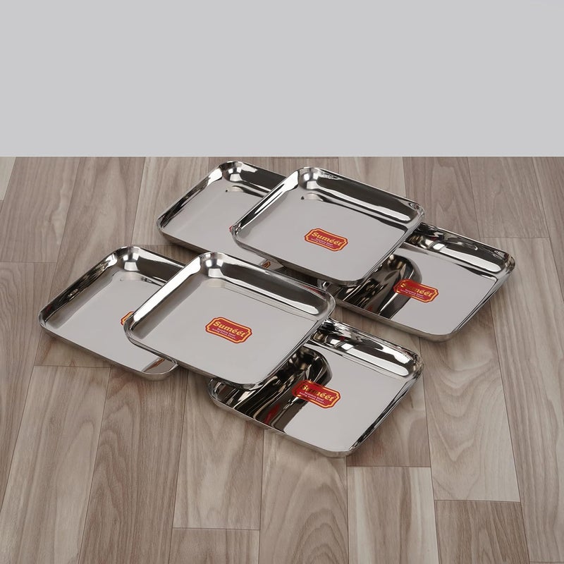 Sumeet Stainless Steel Medium Square Shape Plate/Snacks Plate/Breakfast Plate Set of 6pcs, 15cm dia, Silver - Image 3