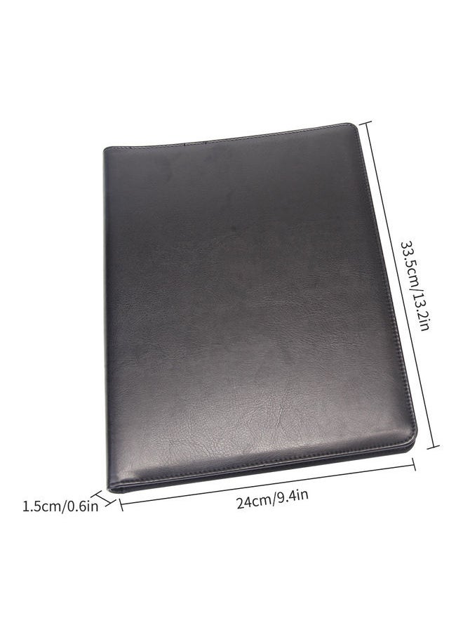 Generic - A4 Multi-Functional File Folder PU Leather Business Padfolio Paper Document Storage Organizer Black - Image 1