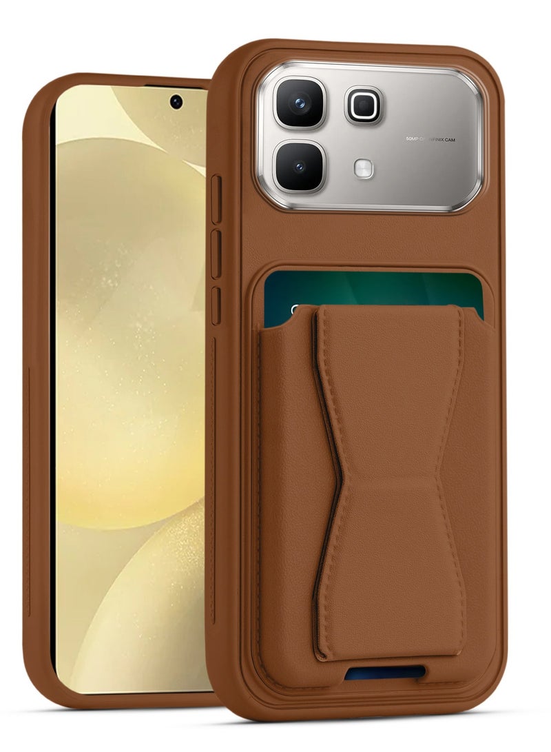 غطاء خلفي من الجلد مع محفظة بطاقات، جراب قابل للطي ومقاوم للصدمات متوافق مع هاتف Infinix Note Edge (بني)