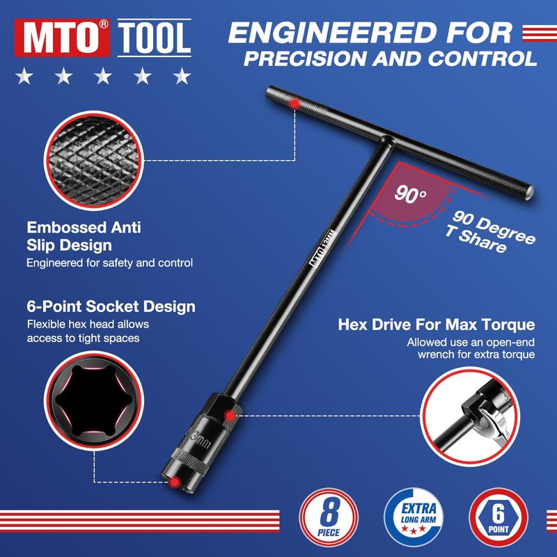 MTO T-Handle Metric Socket Wrench Set, 6-Point (6mm-15mm, 17mm, 19mm) with Hanging Organizer Strap, Cr-V Steel Lug Wrench Hex Socket for Motorcycle Car Bicycle Repair (12 Pack) - Image 3