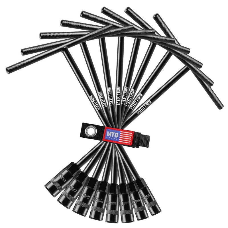 MTO T-Handle Metric Socket Wrench Set, 6-Point (6mm-15mm, 17mm, 19mm) with Hanging Organizer Strap, Cr-V Steel Lug Wrench Hex Socket for Motorcycle Car Bicycle Repair (12 Pack) - Image 1