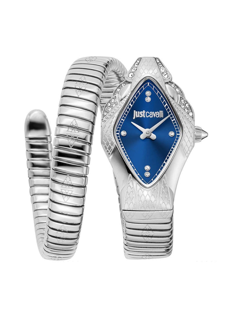 Just Cavalli Women's Ferocious Design Blue Dial Silver Tone Watch - JC1L306M0015 - Image 1