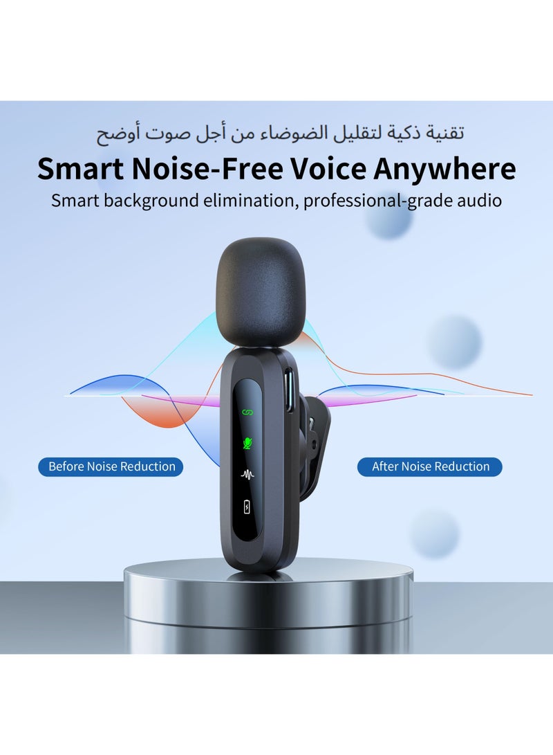 XICEN Wireless Lavalier Microphone – Mini Microphone with Noise Cancellation & Digital Battery Display,  Lightning/ USB-C Adapters, Bluetooth Mini Microphone for iPhone, Android, iPad, Tablet, for Video Recording Vlog Interviews - Image 3