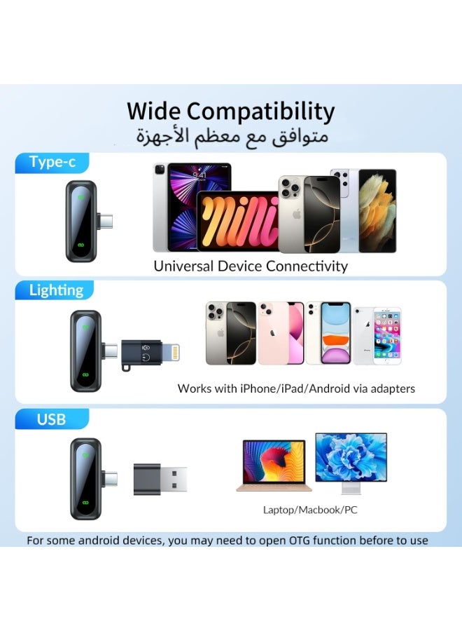 XICEN Wireless Lavalier Microphone – Mini Microphone with Noise Cancellation & Digital Battery Display,  Lightning/ USB-C Adapters, Bluetooth Mini Microphone for iPhone, Android, iPad, Tablet, for Video Recording Vlog Interviews - Image 2