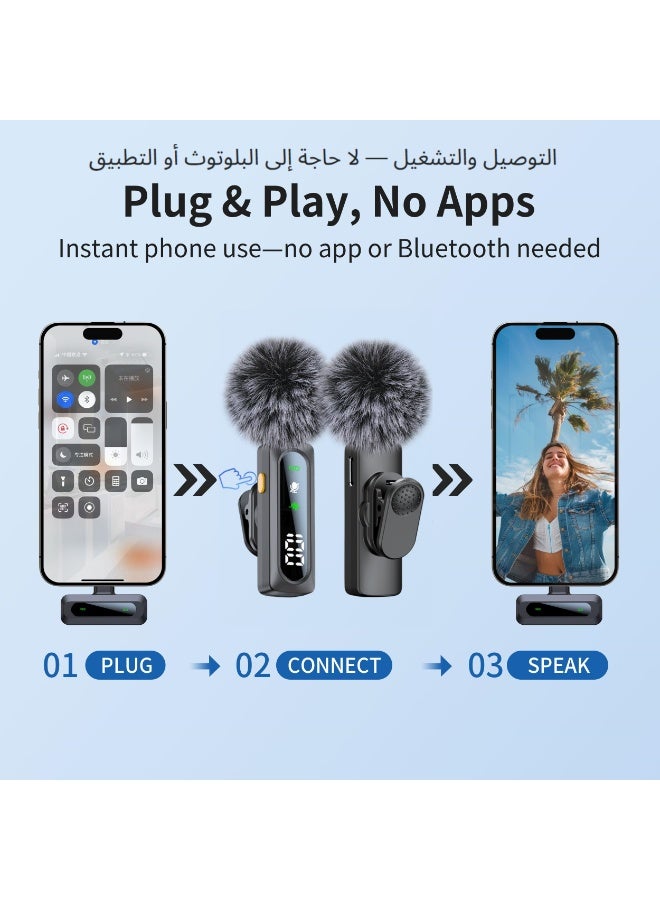 XICEN Wireless Lavalier Microphone – Mini Microphone with Noise Cancellation & Digital Battery Display,  Lightning/ USB-C Adapters, Bluetooth Mini Microphone for iPhone, Android, iPad, Tablet, for Video Recording Vlog Interviews - Image 5
