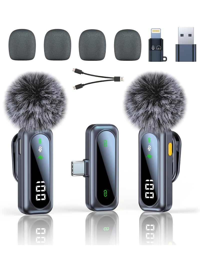 XICEN Wireless Lavalier Microphone – Mini Microphone with Noise Cancellation & Digital Battery Display,  Lightning/ USB-C Adapters, Bluetooth Mini Microphone for iPhone, Android, iPad, Tablet, for Video Recording Vlog Interviews - Image 1