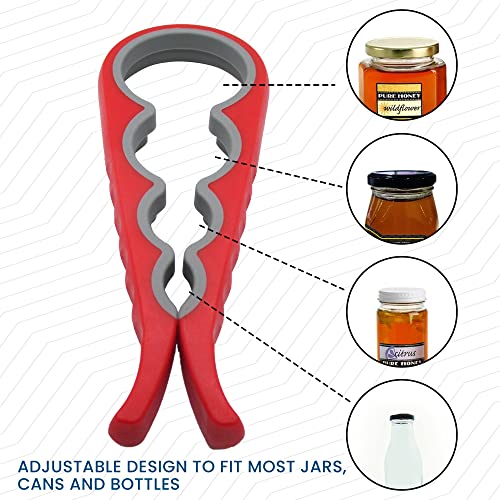 Gadgetime USA Jar Opener, Beer & Can Lid Opener - Grippers for Weak Hands - Reusable - Multifunctional - (Red) - Image 2