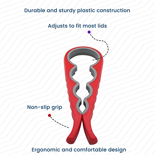 Gadgetime USA Jar Opener, Beer & Can Lid Opener - Grippers for Weak Hands - Reusable - Multifunctional - (Red) - Image 3