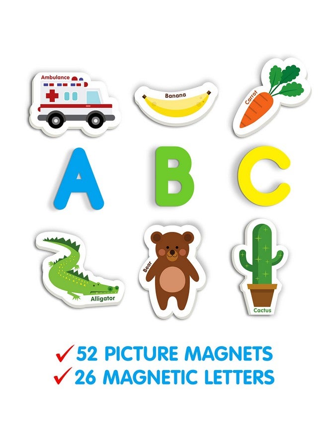 Curious Columbus أشياء وحروف مغناطيسية. مجموعة من 78 مغناطيس فوم تشمل 52 صورة و26 مغناطيس حرف كبير من أ إلى ي. أفضل لعبة تعليمية لتعلم مرحلة ما قبل المدرسة. - Image 3