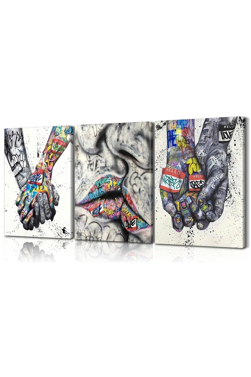 Mistyefly 3 Piece Graffiti Wall Art Colorful Decor Poster Street Canvas Pop Painting Framed for Bedroom Living Room - Image 1