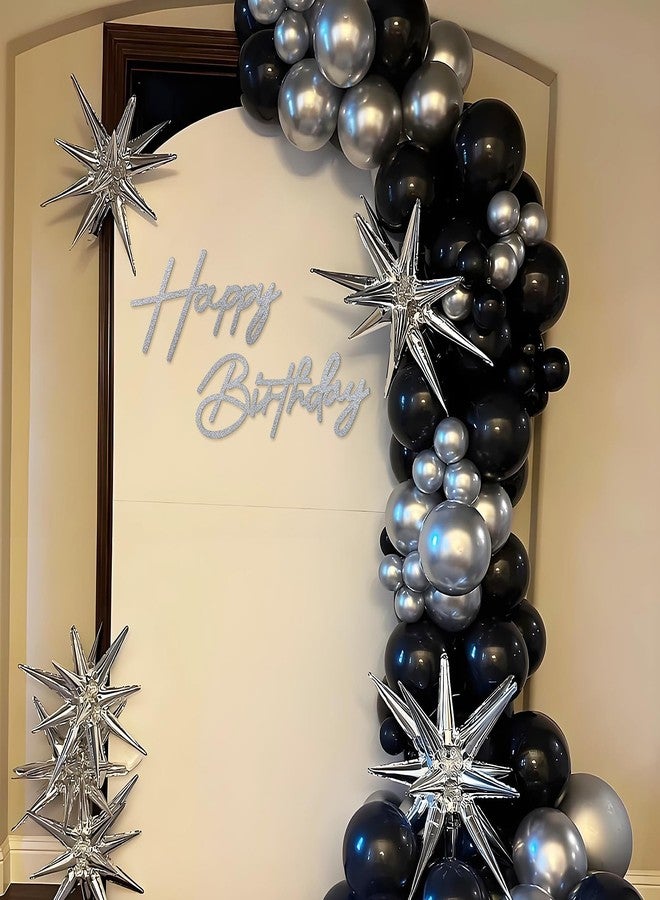 MASTRON Happy Birthday Sign for Backdrop - Glitter Silver Felt 'Happy Birthday' Letter Sign for Balloon Arch Backdrop Decorations - Image 5