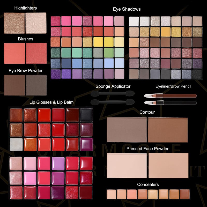 CHARMCODE Professional All in One Makeup Kit for Women Full Kit,186 Colors Make Up Palette Valentine's Gift Set, Including Eyeshadow,Lip Gloss,Concealer,Highlighter,Contour,Brow Powder,Mascara,Blush & Brush - Image 2