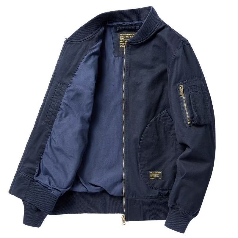 Trendy Brand Retro Solid Color Bomber Jacket Mens and Womens Japanese Style Street Casual Loose All-match Baseball Suit Autumn and Winter Coat Khaki - Image 5