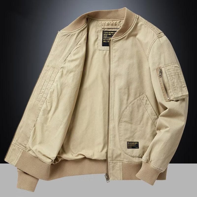Trendy Brand Retro Solid Color Bomber Jacket Mens and Womens Japanese Style Street Casual Loose All-match Baseball Suit Autumn and Winter Coat Khaki - Image 1