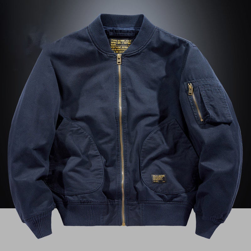 Trendy Brand Retro Solid Color Bomber Jacket Mens and Womens Japanese Style Street Casual Loose All-match Baseball Suit Autumn and Winter Coat Khaki - Image 2