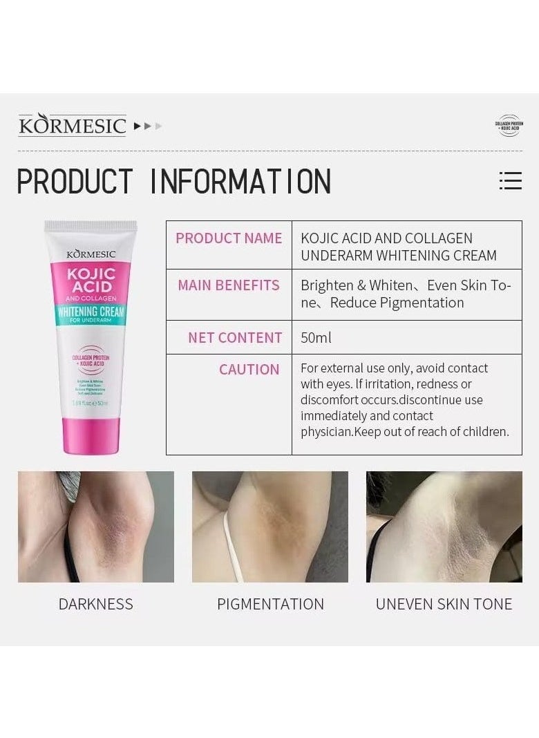 Kojic Acid and Collagen Whitening Cream for Underarm, reduce the appearance of dark spots and uneven pigmentation, 50ml