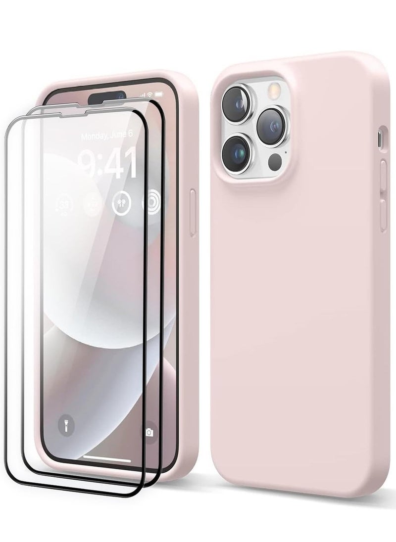 vesus [3-in-1] iPhone 15 Plus Case Bundle â€“ Pink Premium Liquid Silicone Shockproof Cover with 9H Tempered Glass Protector - Image 1