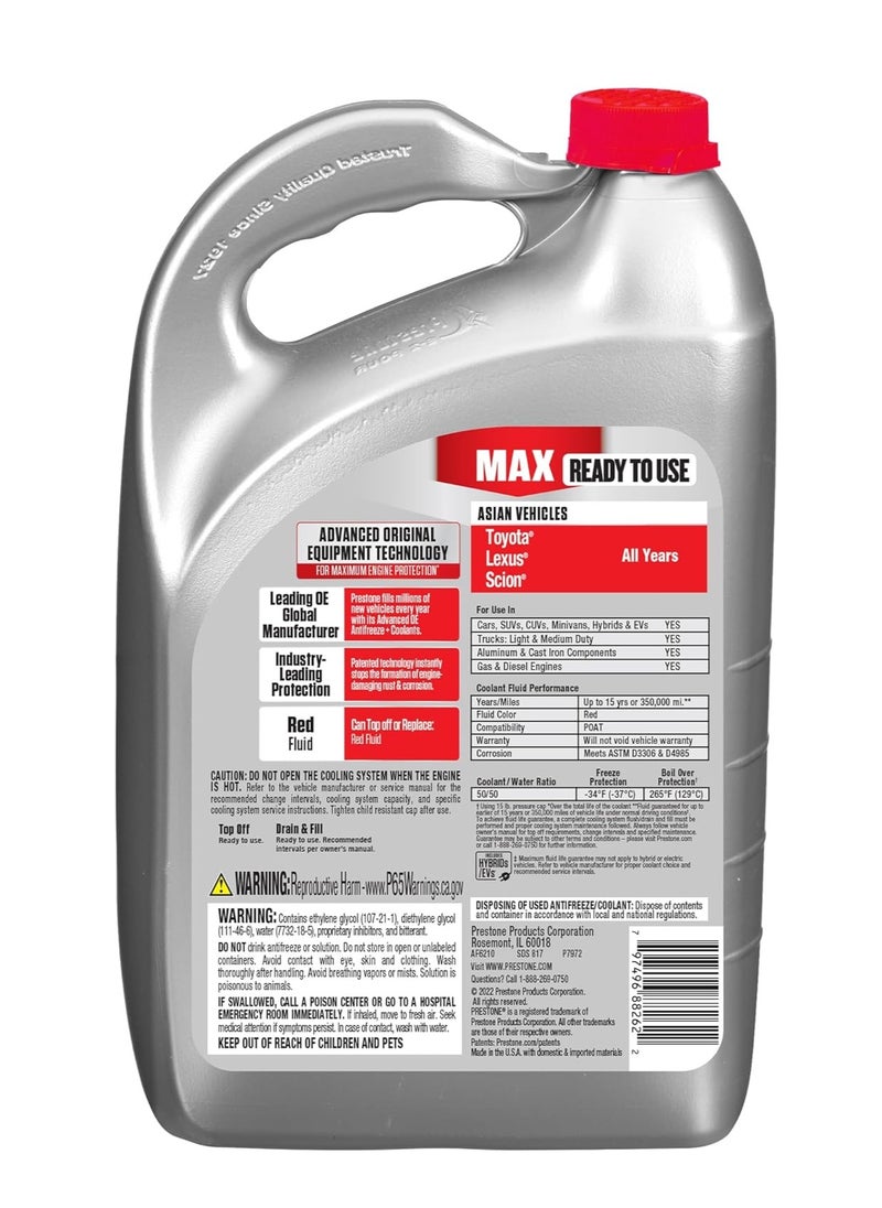 Prestone - Prestone MAX Asian Vehicles (Red) Antifreeze + Coolant – Ready to Use 50/50, 1 Gallon – Pack of One - Image 1