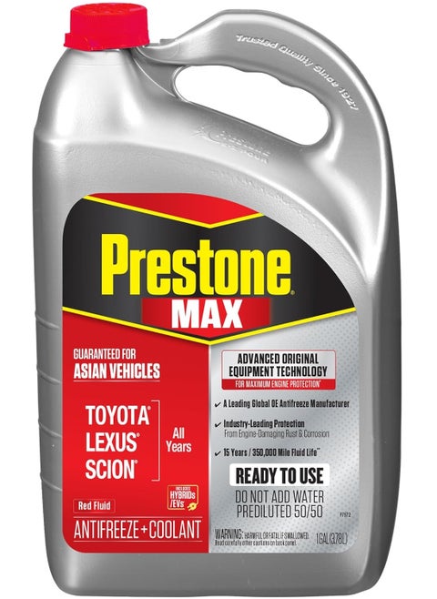 Prestone MAX Asian Vehicles (Red) Antifreeze + Coolant – Ready to Use 50/50, 1 Gallon – Pack of One