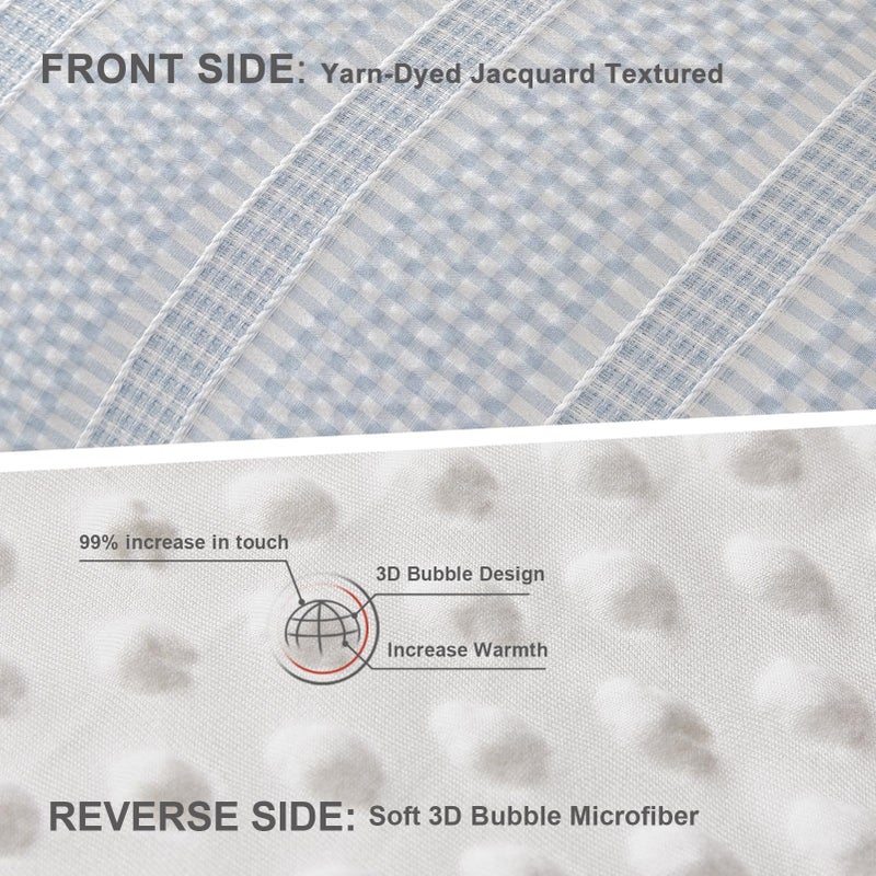 tohrisa Boho Comforter Set Twin Size - 2 Pieces Lightweight Jacquard Seersucker Bedding Sets (1 Soft Fluffy Grid Comforter & 1 Pillowcase) - All Seasons Cozy Modern Bed Set(68"x90" Sky Blue) - Image 3