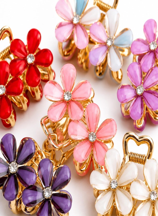 Shanya Floral Hair Claw Clips for Women & Girls - Elegant Gold-Plated Flower Design with Rhinestones | Multicolor Hair Accessories (Pack of 6) - Image 2