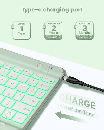 typecase Folio Keyboard Case for iPad 10th Gen 10.9 inch (2022) and iPad 11th (A16, 2025), Magnetic Wireless Detachable Keyboard, 7-Color Backlight, Thin & Light, Pencil Holder – Sage Green - Image 5