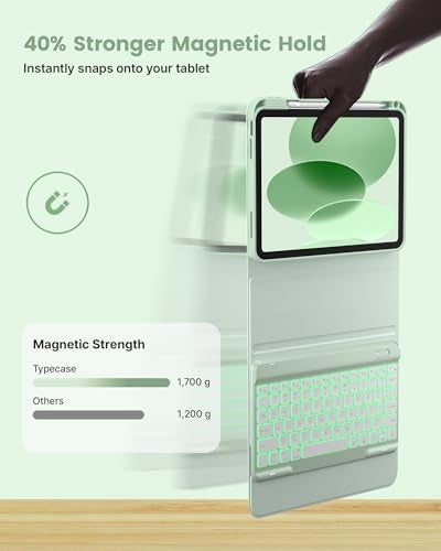 typecase Folio Keyboard Case for iPad 10th Gen 10.9 inch (2022) and iPad 11th (A16, 2025), Magnetic Wireless Detachable Keyboard, 7-Color Backlight, Thin & Light, Pencil Holder – Sage Green - Image 4