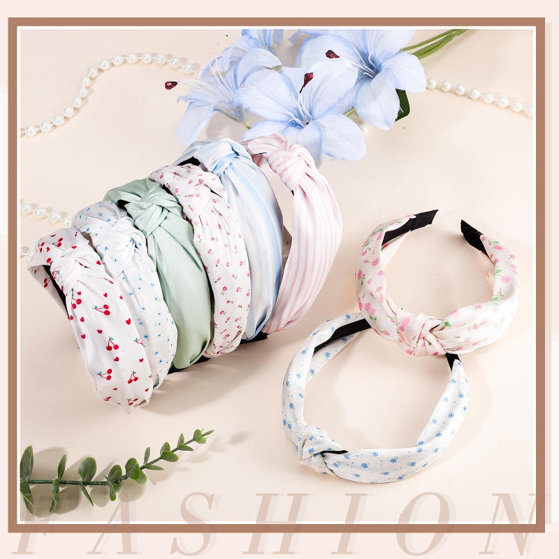obeoby 8Pcs Floral Headbands for Keep Your Hairstyle, Trendy Knotted Headband for Spring Summer Outfit Non Slip Gifts for Granddaughter - Image 5