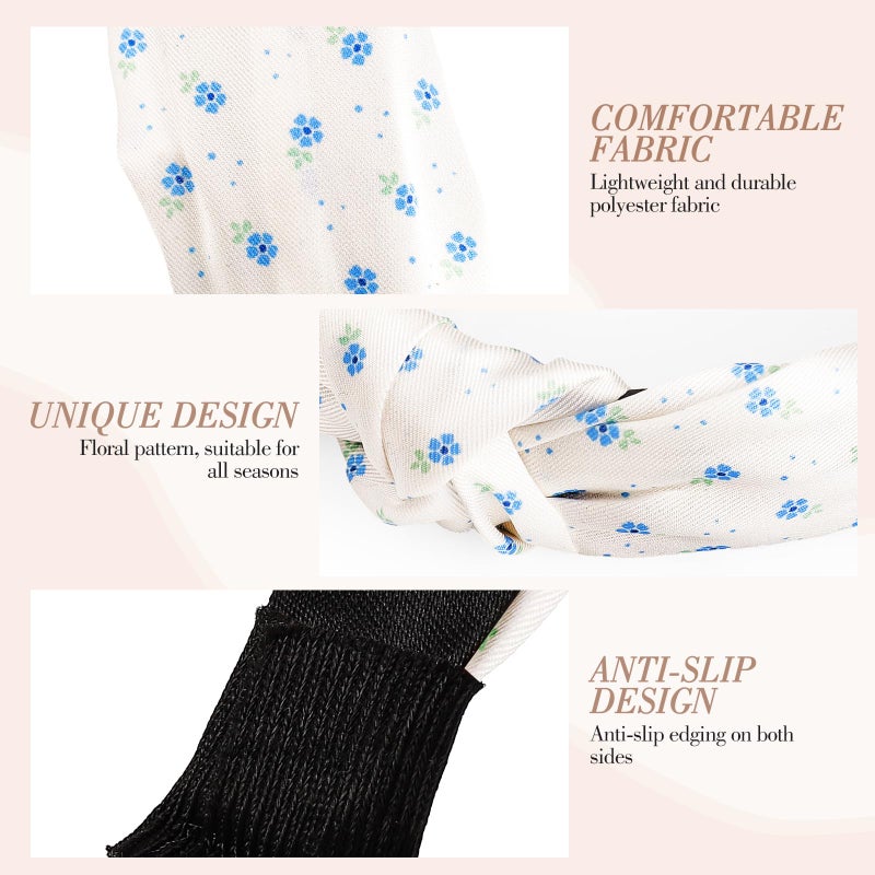 obeoby 8Pcs Floral Headbands for Keep Your Hairstyle, Trendy Knotted Headband for Spring Summer Outfit Non Slip Gifts for Granddaughter - Image 3