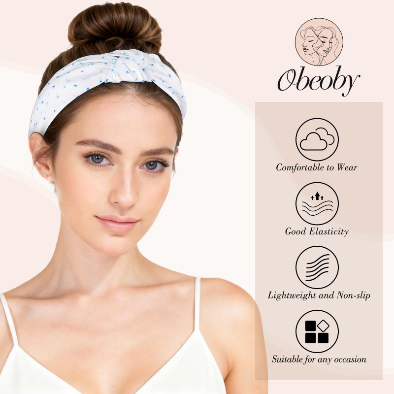 obeoby 8Pcs Floral Headbands for Keep Your Hairstyle, Trendy Knotted Headband for Spring Summer Outfit Non Slip Gifts for Granddaughter - Image 4