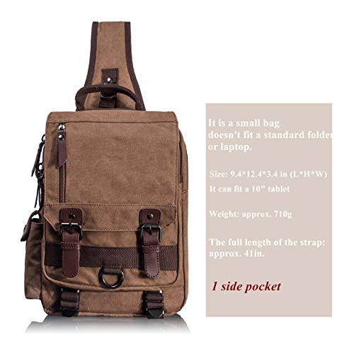 Leaper Retro Crossbody Bag Sling Bag Canvas Messenger Bag for Men Women Shoulder Bag Crossbody Handbags Satchel Coffee, M - Image 2