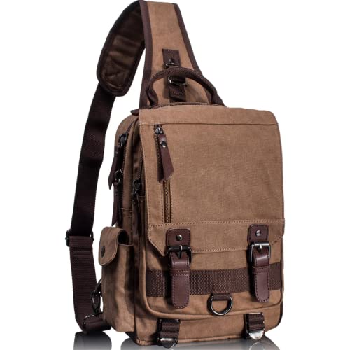 Leaper Retro Crossbody Bag Sling Bag Canvas Messenger Bag for Men Women Shoulder Bag Crossbody Handbags Satchel Coffee, M - Image 1