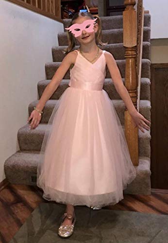 Glamulice Girls Lace Bridesmaid Dress Long A Line Wedding Pageant Dresses Tulle Spaghetti Strap Princess Birthday Party Dance Gown Petal Pink Flower Girl Dresses Elegant Kid Holiday Formal Ball Gown 4 - Image 4