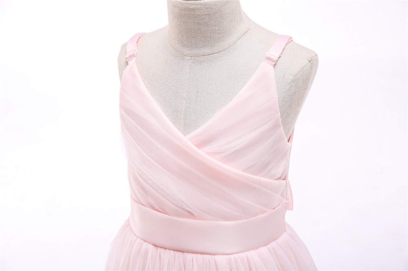 Glamulice Girls Lace Bridesmaid Dress Long A Line Wedding Pageant Dresses Tulle Spaghetti Strap Princess Birthday Party Dance Gown Petal Pink Flower Girl Dresses Elegant Kid Holiday Formal Ball Gown 4 - Image 3