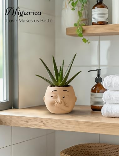 Afigurna Funny Bathroom Planter Decor: Quirky Holding Nose Plant Pot Indoor for Bathroom Counter - Succulent Pot with Drainage - Unique Face Planter for Guest Bath room Counter Shelf Toilet Decoration - Image 3