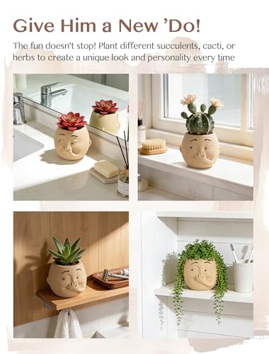 Afigurna Funny Bathroom Planter Decor: Quirky Holding Nose Plant Pot Indoor for Bathroom Counter - Succulent Pot with Drainage - Unique Face Planter for Guest Bath room Counter Shelf Toilet Decoration - Image 5