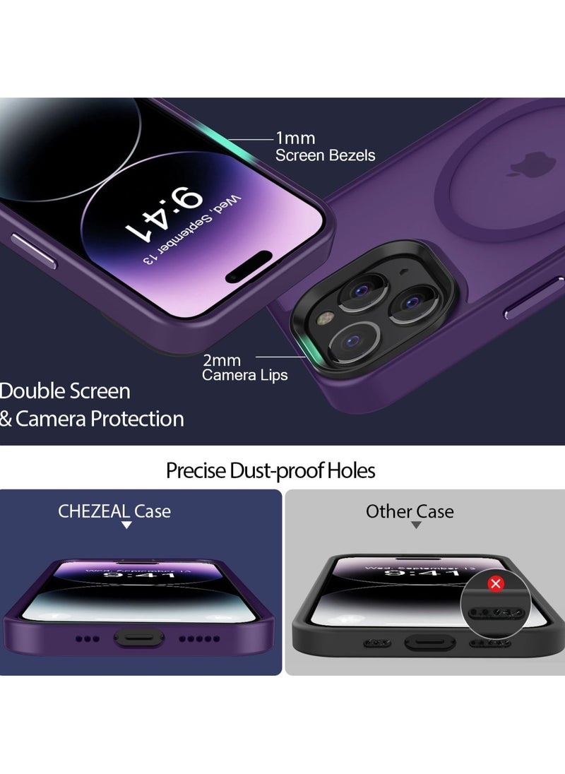 Generic Magnetic Case For iPhone 11 Pro 5.8 Case Compatible with MagSafe Military Grade Protection Shockproof Translucent Matte Case Anti Scratch Shockproof Phone Case (Purple)  - Image 2