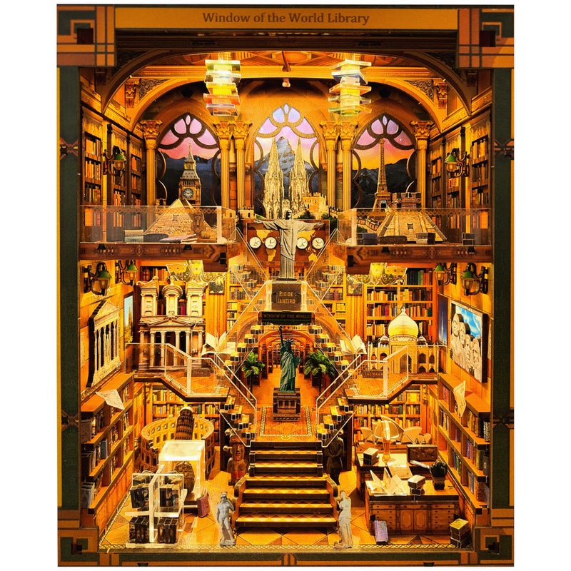 VORATHIS Book Nook Kit  DIY Miniature World Library Booknook  3D Wooden Puzzle with LED Lights  Creative Bookshelf Insert  Educational Gift for Adults - Image 3