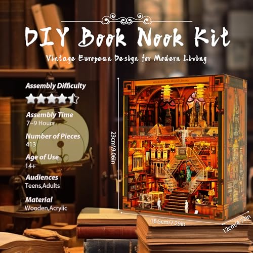 VORATHIS Book Nook Kit  DIY Miniature World Library Booknook  3D Wooden Puzzle with LED Lights  Creative Bookshelf Insert  Educational Gift for Adults - Image 5