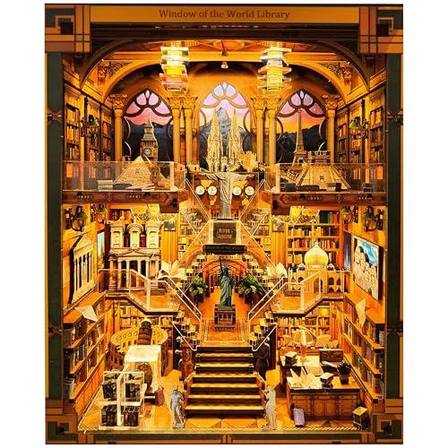 VORATHIS Book Nook Kit  DIY Miniature World Library Booknook  3D Wooden Puzzle with LED Lights  Creative Bookshelf Insert  Educational Gift for Adults - Image 1