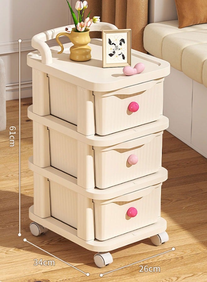 Reelyo 3-Tier Cart Storage Rack Rolling Utility Cart with Drawer Multifunctional Storage Organizer with Plastic Shelf Storage Cart with Wheels for Kitchen, Bathroom, Living Room, Office, Cream Beige - Image 2