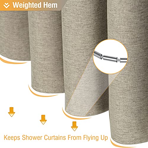 BTTN Fabric Shower Curtain - Linen Textured Weighted Cloth Shower Curtain Set with 12 Plastic Hooks, Hotel Spa Luxury Neutral Decorative Bath Curtains for Bathroom, Machine Washable - 72x72, Khaki/Tan - Image 5