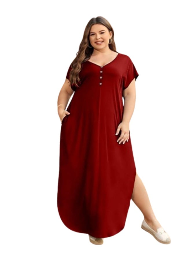 Half-sleeved open-front jalabiya - Special size - Burgundy