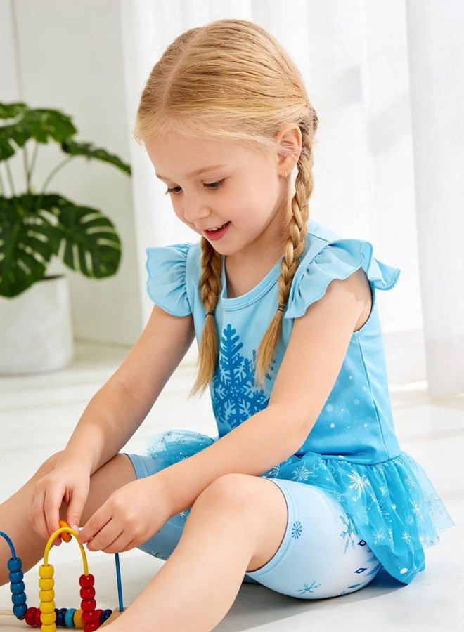DISAUR 4t Outfits Girls 3t-4t Girls Clothes Snowflakes Blue Princess Ruffle Short Sleeve Mesh Hem Tops and Shorts for 3t 4t - Image 4