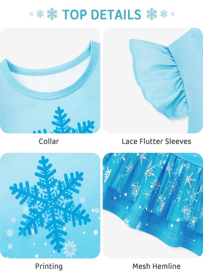 DISAUR 4t Outfits Girls 3t-4t Girls Clothes Snowflakes Blue Princess Ruffle Short Sleeve Mesh Hem Tops and Shorts for 3t 4t - Image 5