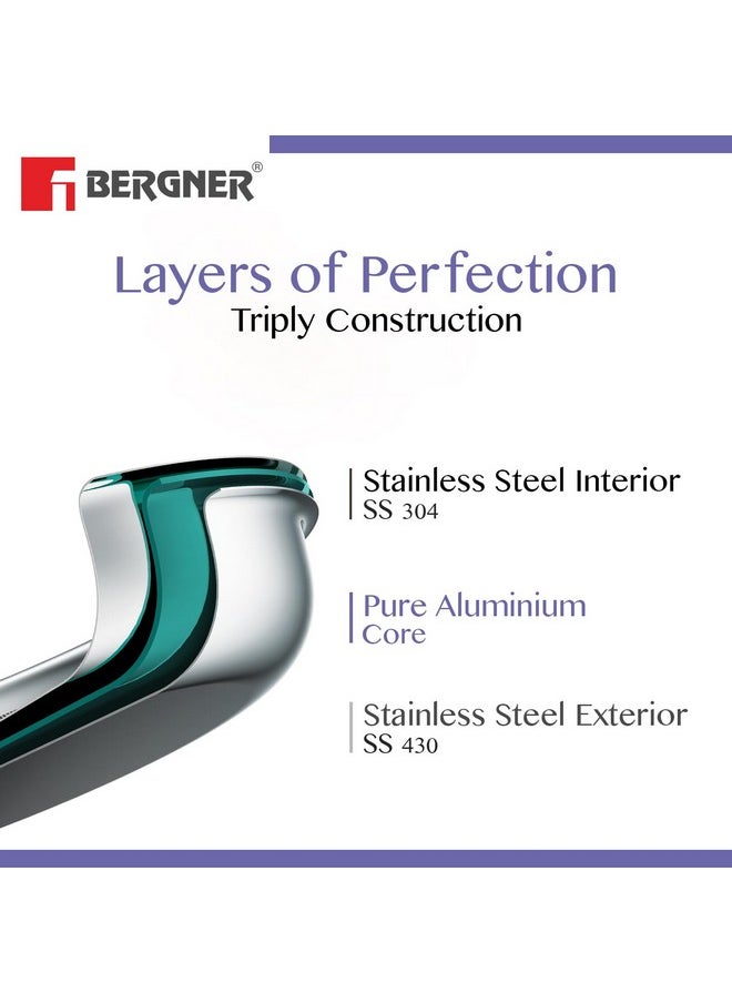 BERGNER Bergner BE Bergner Essentials Tri-Ply Stainless Steel 10cm (300ml) Tadka Pan, for Spice Tempering/Seasoning, Long Wire Handle, Smooth Finished Surface, Induction Bottom and Gas Stove Ready  - Image 1