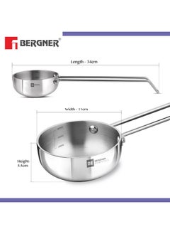 BERGNER Bergner BE Bergner Essentials Tri-Ply Stainless Steel 10cm (300ml) Tadka Pan, for Spice Tempering/Seasoning, Long Wire Handle, Smooth Finished Surface, Induction Bottom and Gas Stove Ready  - Image 2