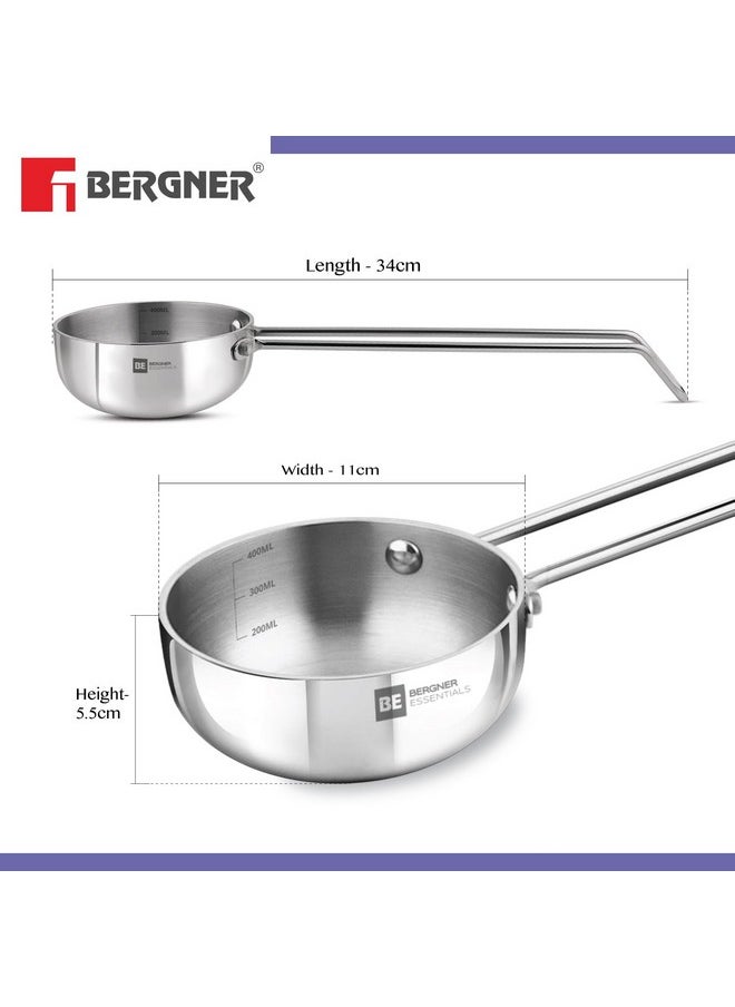 BERGNER Bergner BE Bergner Essentials Tri-Ply Stainless Steel 10cm (300ml) Tadka Pan, for Spice Tempering/Seasoning, Long Wire Handle, Smooth Finished Surface, Induction Bottom and Gas Stove Ready  - Image 2