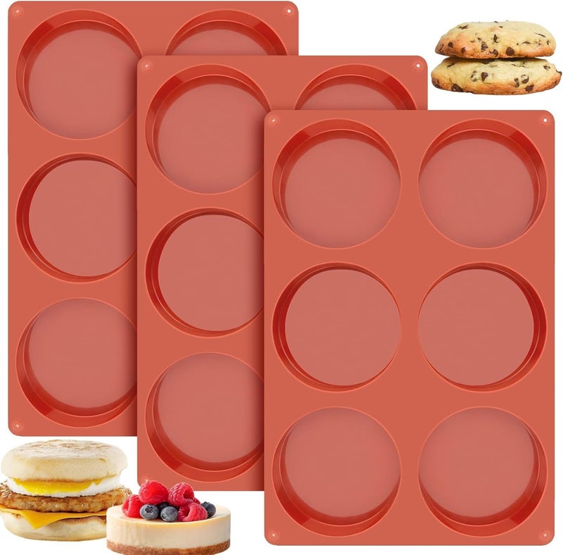 Ocmoiy 4 Inch Silicone Egg Molds for Baking/Jumbo Muffin Top Pans, 3 Pack Non-Stick Large Round Molds for Hamburger Bun, English Muffin, Tarts, Pies, Corn Bread, Egg Sandwich Breakfast - Image 1