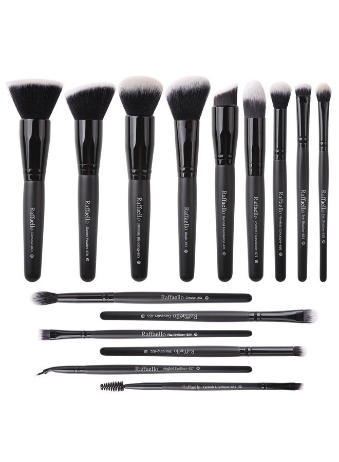 رافايلو مجموعة فرش مكياج رافاييلو، 15 قطعة، بودرة صناعية فاخرة، كريم أساس، كونتور، أحمر خدود، خافي عيوب، ظلال عيون، مزج، تحديد، طقم فرش مكياج - Image 1